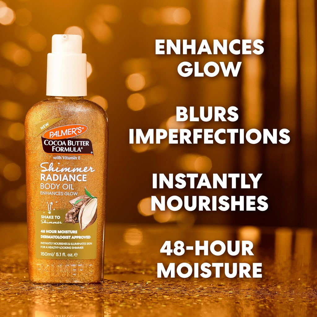 Palmer'S Cocoa Butter Formula Shimmer Body Oil With Vitamin E, 5.1 Fl Oz, Radiance Body Oil For Glowing Skin, Enhances Dark Tones & Tans, Hydrating
