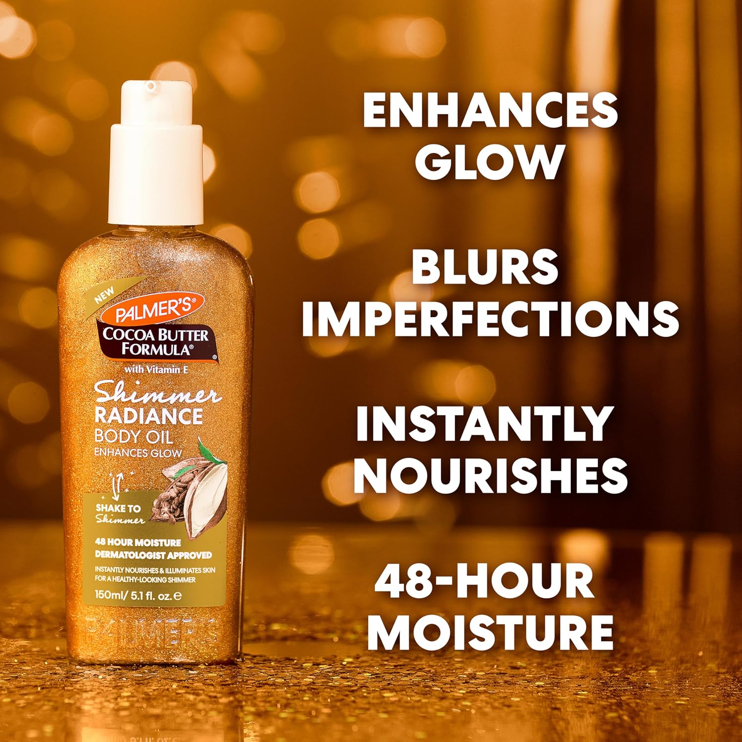 Palmer'S Cocoa Butter Formula Shimmer Body Oil With Vitamin E, 5.1 Fl Oz, Radiance Body Oil For Glowing Skin, Enhances Dark Tones & Tans, Hydrating
