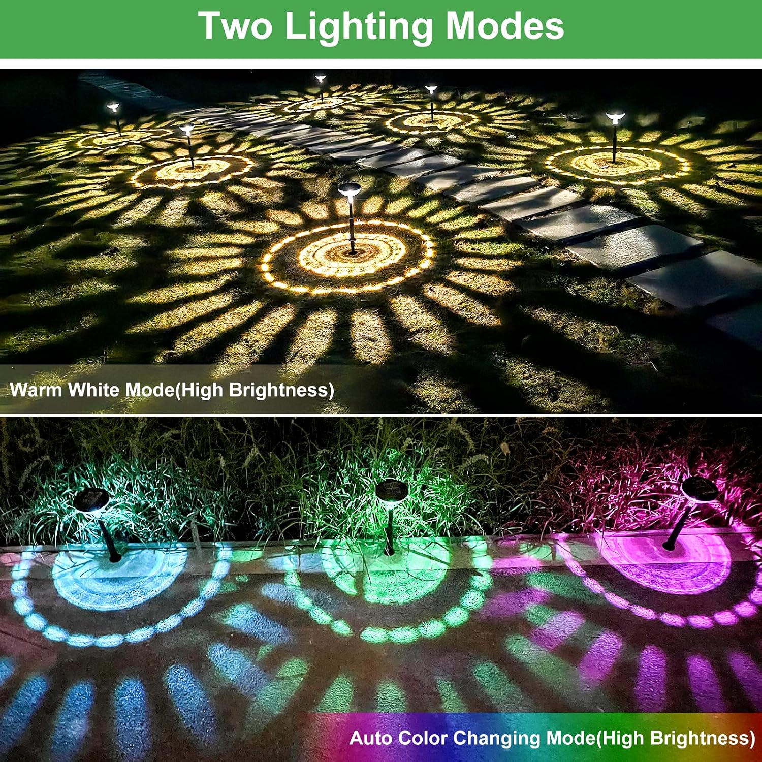 Nupostai 8 Pack Solar Pathway Lights, Multicolor & Warm White Led, Ip67 Waterproof, Outdoor Garden Yard Lawn Landscape Decorative