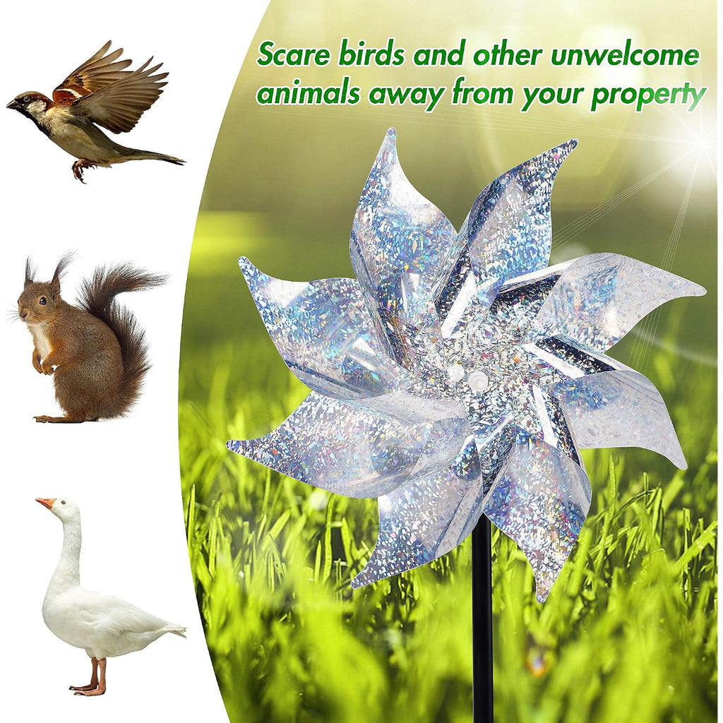 10 Pack Reflective Pinwheels With Stakes (Assembly Required), Extra Sparkly Pin Wheel For Garden Decor, Bird Repellent Devices Deterrent To Scare Birds Away From Yard Patio Farm