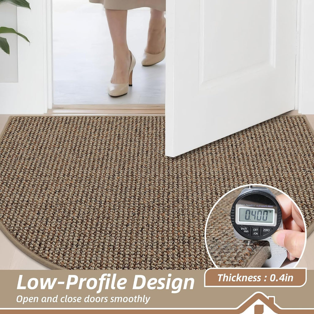 Beqhause Dirt Trapper Door Mat 17" X 30" Half Circle Non Slip Rug, Taupe | Washable Indoor Door Mat, Absorbent Doormats Entrance, Low Profile Welcome Floor Mat For Front Back Door, Small Rugs Entryway
