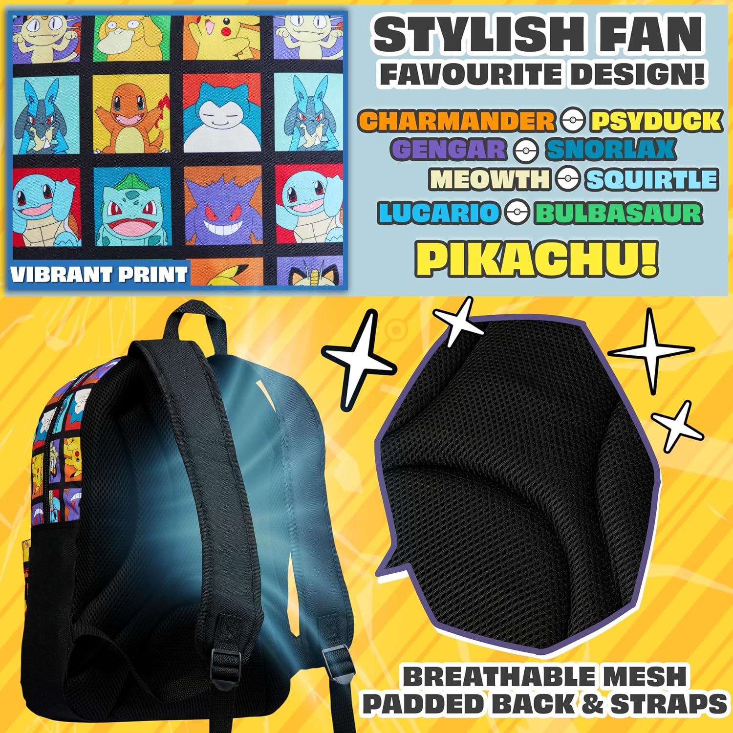 Pokemon Backpack For Kids Teens Pikachu Anime School Bag Daypack Backpacks For Daycare Sports School Supplies Gifts For Kids (Multi)