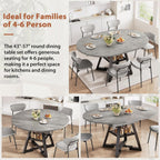 Expandable Kitchen Dining Table For 4-6, Oval Round Dining Table With Storage Shelf And Removable Extension Leaf, Space Saving Pedestal Table For Dining Room, Modern Industrial Style (Grey)