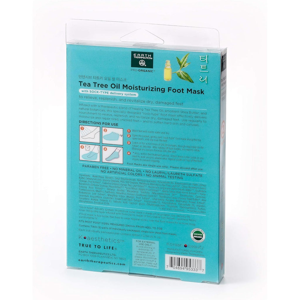 Earth Therapeutics Tea Tree Oil Moisturizing Foot Mask - 2 Pack (2 Pairs)