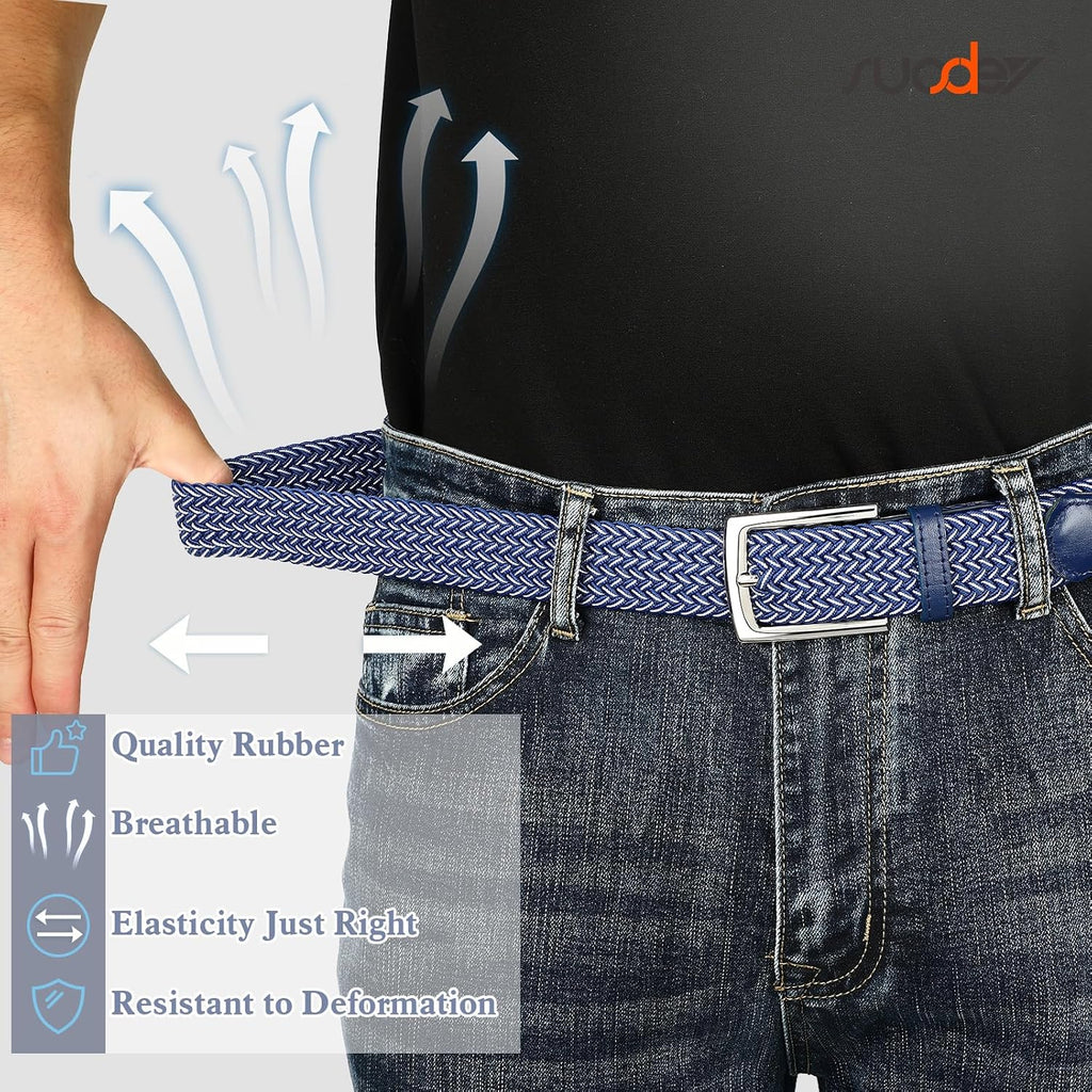 Suosdey Elastic Fabric Braided Belts For Men, Stretch Woven Belts For Golf Casual Jeans Shorts
