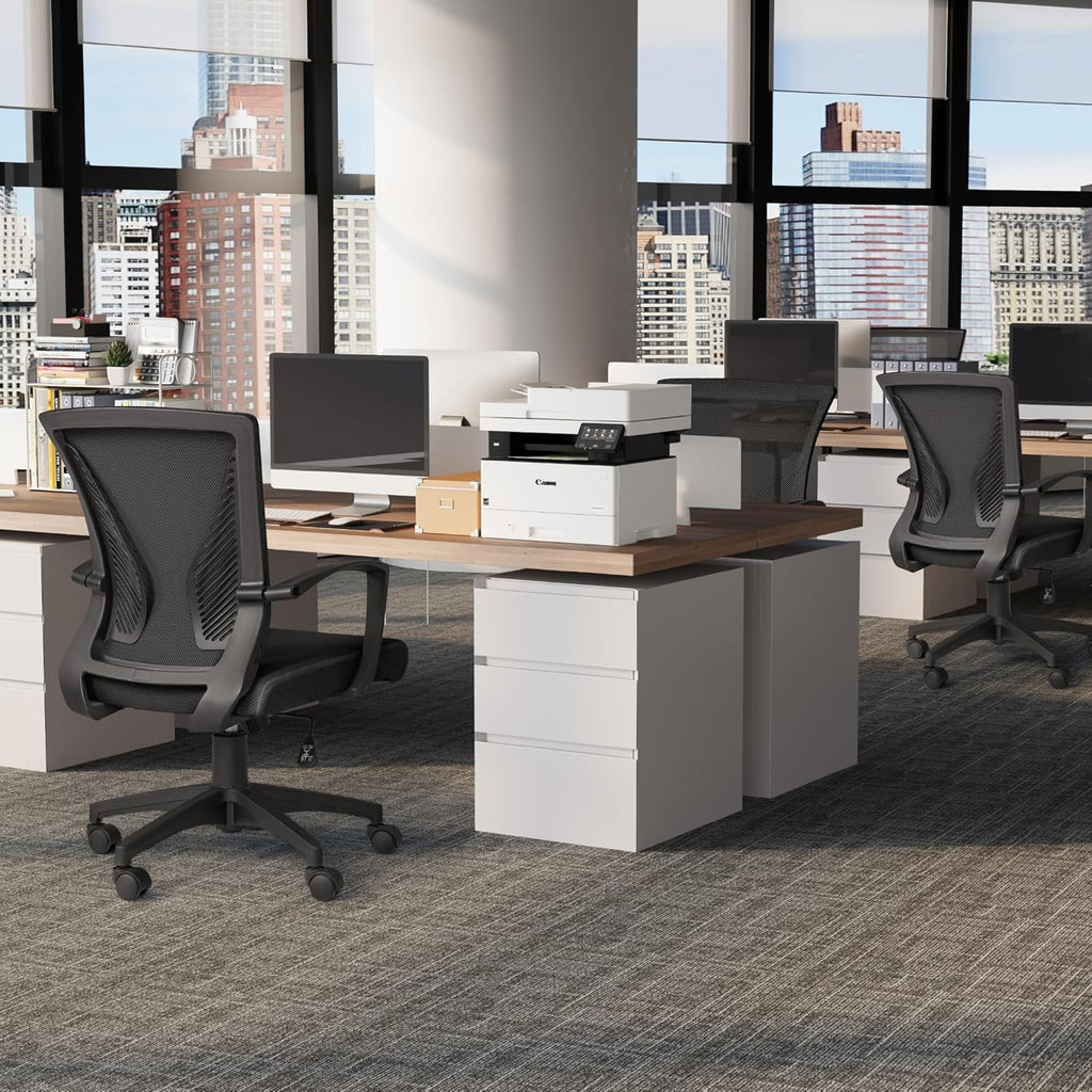 Furmax Office Chair Ergonomic Computer Desk Mesh Chair Mid Back Swivel Lumbar Support with Armrest (1, Black)