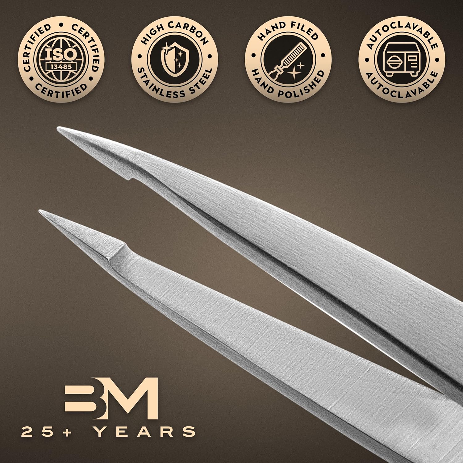 Pointed Tweezers | High Carbon Stainless Steel Needle Nose | Fine Point Precision Hair Removal | Perfectly Aligned & Hand-Filed Sharp | Silver