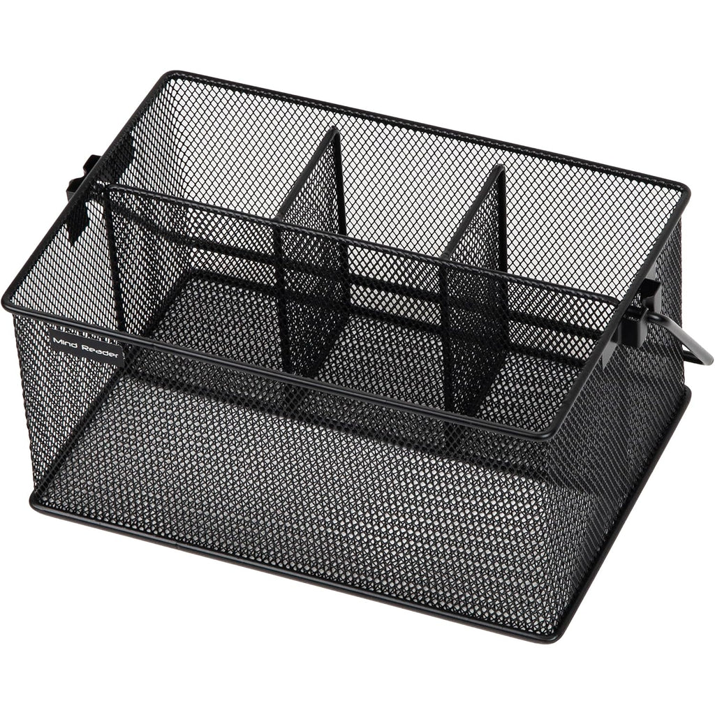 Mind Reader Multi-Purpose Storage Caddy With Handle, Desktop Organizer, Cutlery Holder, 4 Compartments, Metal Mesh, Black