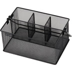 Mind Reader Multi-Purpose Storage Caddy With Handle, Desktop Organizer, Cutlery Holder, 4 Compartments, Metal Mesh, Black