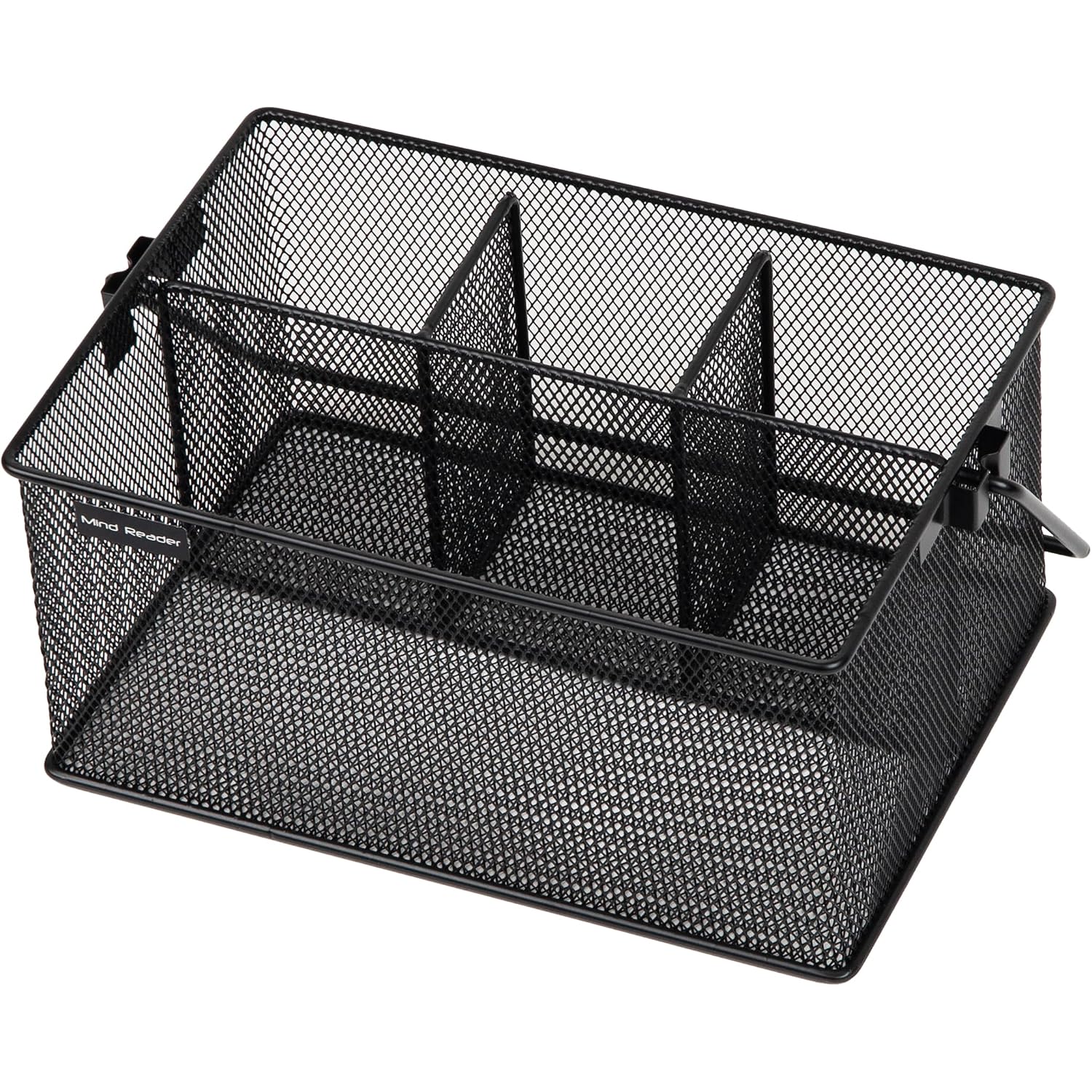 Mind Reader Multi-Purpose Storage Caddy With Handle, Desktop Organizer, Cutlery Holder, 4 Compartments, Metal Mesh, Black
