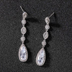SWEETV Long Pear-Shaped Rose Gold Wedding Birdal Earrings for Brides, Bridesmaids, Crystal Chandelier Dangle Drop Earrings for Women Prom