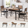 Dining Table Set For 4, Extendable Kitchen Table With 4 Pu Leather Upholstered Dining Room Chairs, Wood Kitchen Table Set With Built-In Storage Rack For Dining & Small Spaces, Rustic Brown