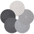 Husfunov 7 Inch Trivets for Hot Dishes, Pots and Pans, 5 Heat Resistant Pot Holders for Kitchen, Home Essentials, Hot Pads for Countertop and Table, Farmhouse Decor Vase Mats, Gray
