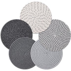 Husfunov 7 Inch Trivets for Hot Dishes, Pots and Pans, 5 Heat Resistant Pot Holders for Kitchen, Home Essentials, Hot Pads for Countertop and Table, Farmhouse Decor Vase Mats, Gray