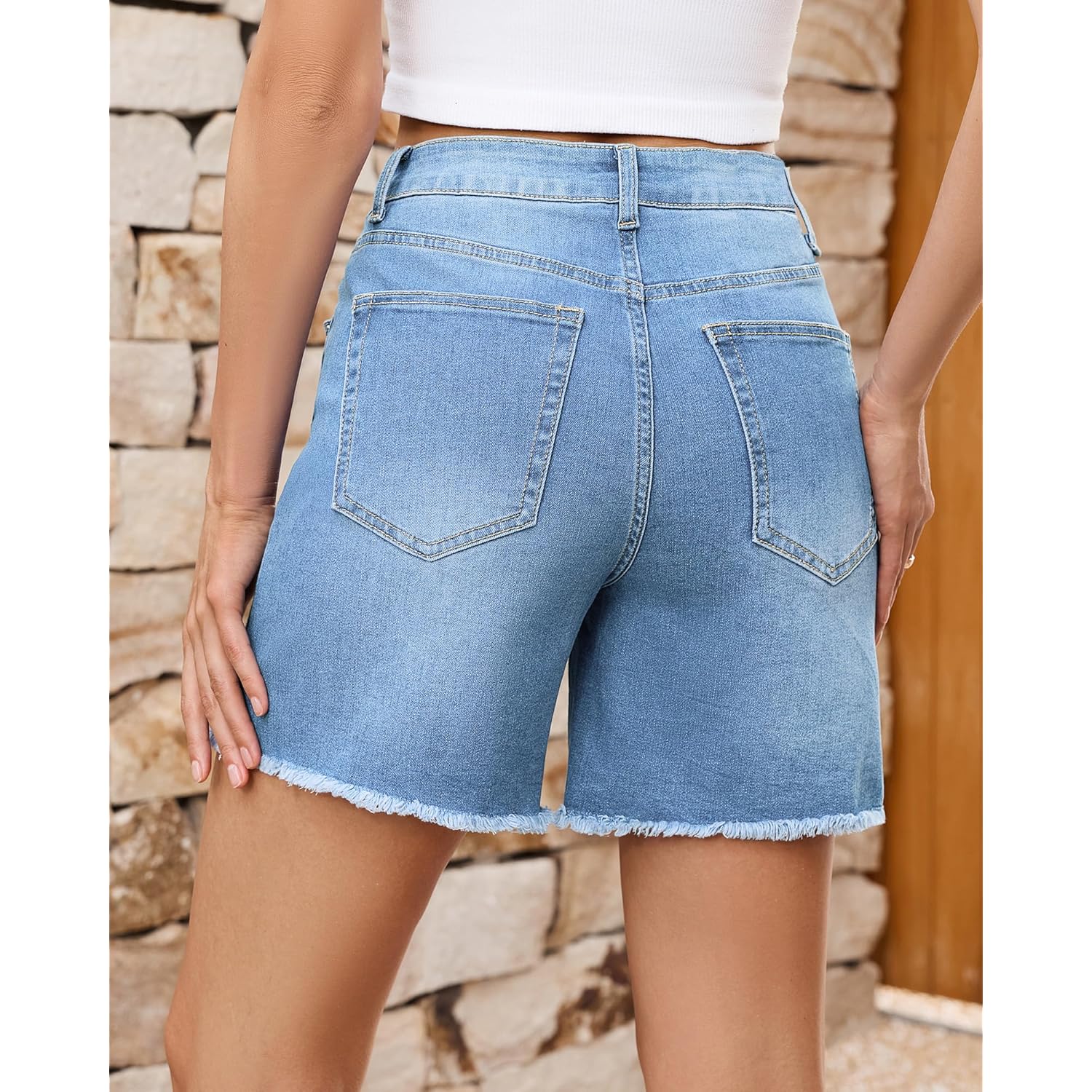 Jean Shorts for Women Trendy High Waisted Raw Hem Mid Thigh Stretch Denim Shorts Cutoff 2026 Casual Summer Jorts