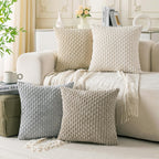 Set Of 4 Neutral Decorative Throw Pillow Covers 18X18 Inch Corduroy Pillow Covers For Bed Couch Sofa Living Room Soft Square Cushion Cases