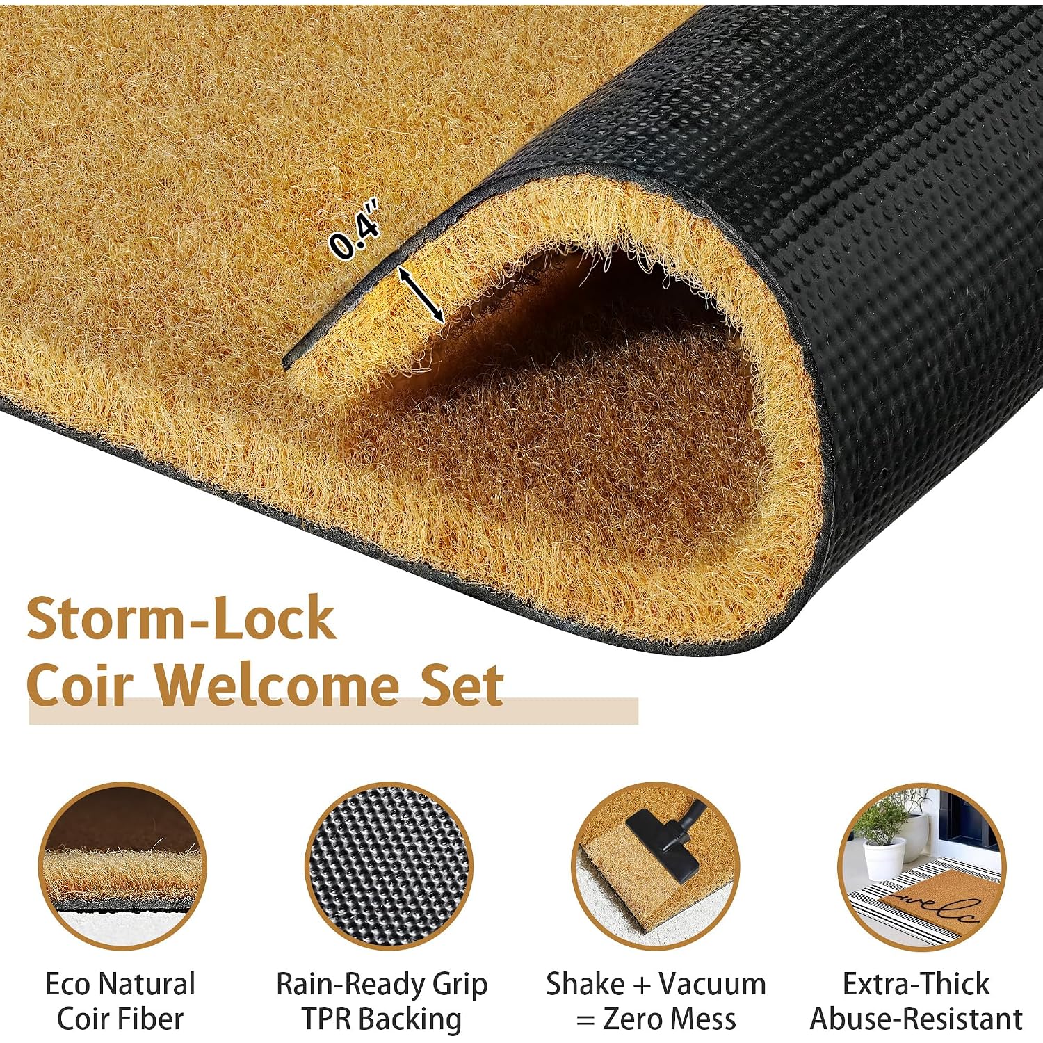 2 Pcs Summer Door Mat, Coco Coir Welcome Doormat With Black And White Striped Mats, Extra Thick & Non-Slip Backing For Farmhouse Front Porch Entryway, Seasonal Layered Porch Décor Floor Mat (Welcome)