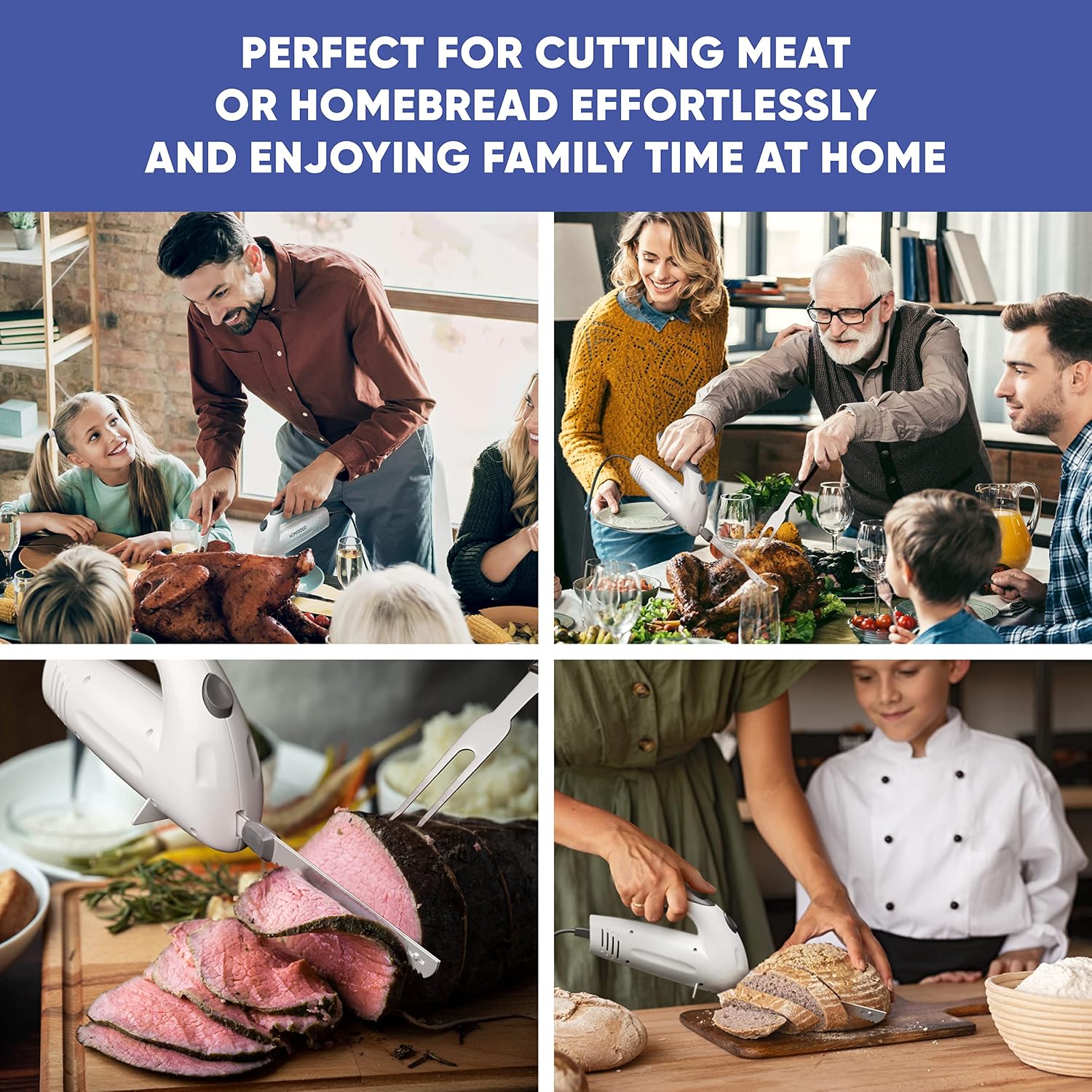 Electric Knife For Meat Slicing, Turkey, Carving Meat, Bread & More | Ergonomic Handle + 2 Carving Reciprocating Stainless Steel Blades And Serving Fork Included, 6 Foot Cord