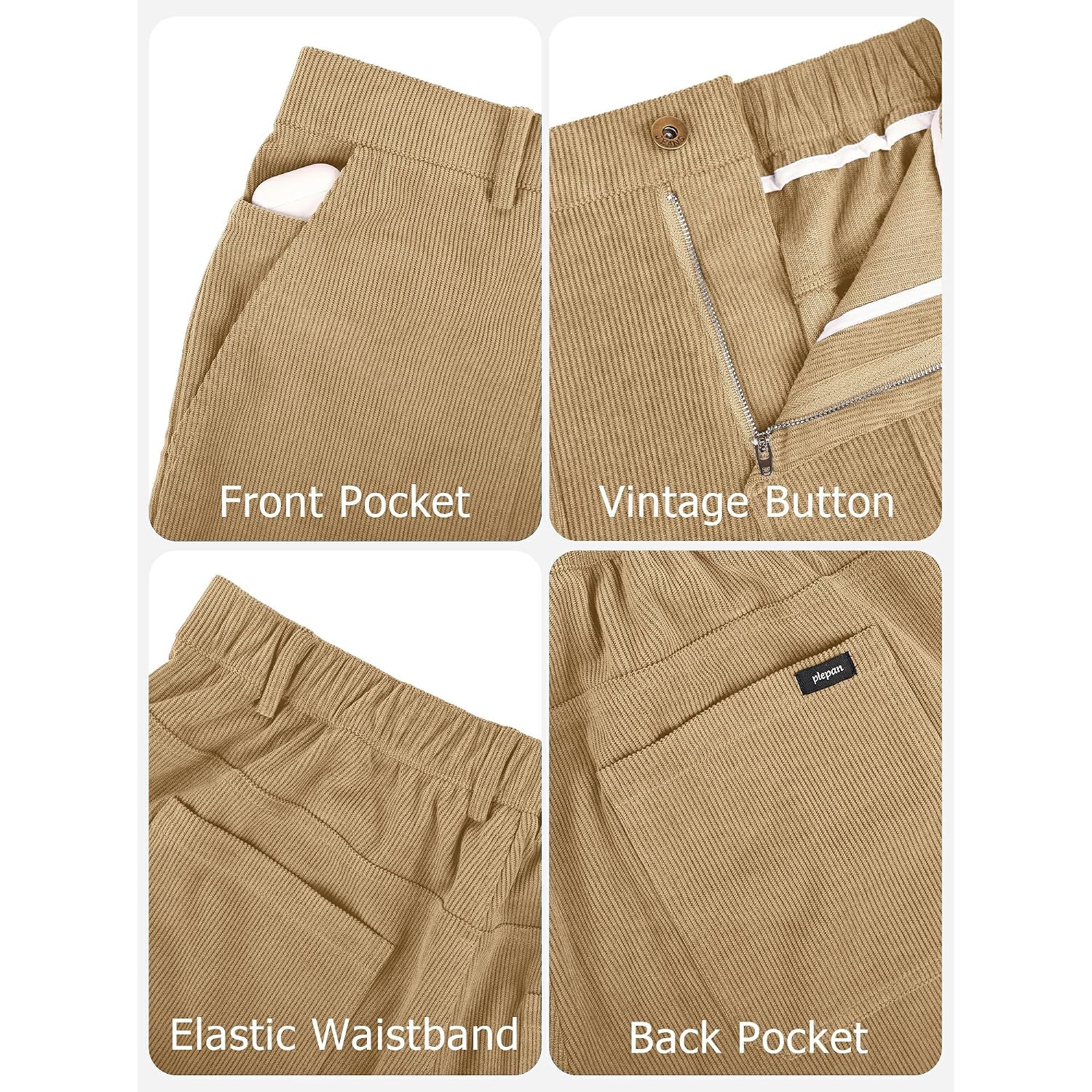 Plepan Mens Corduroy Shorts 7 Inch Casual Vintage Elastic Waist Relaxed Fit Summer Beach Short With Pockets