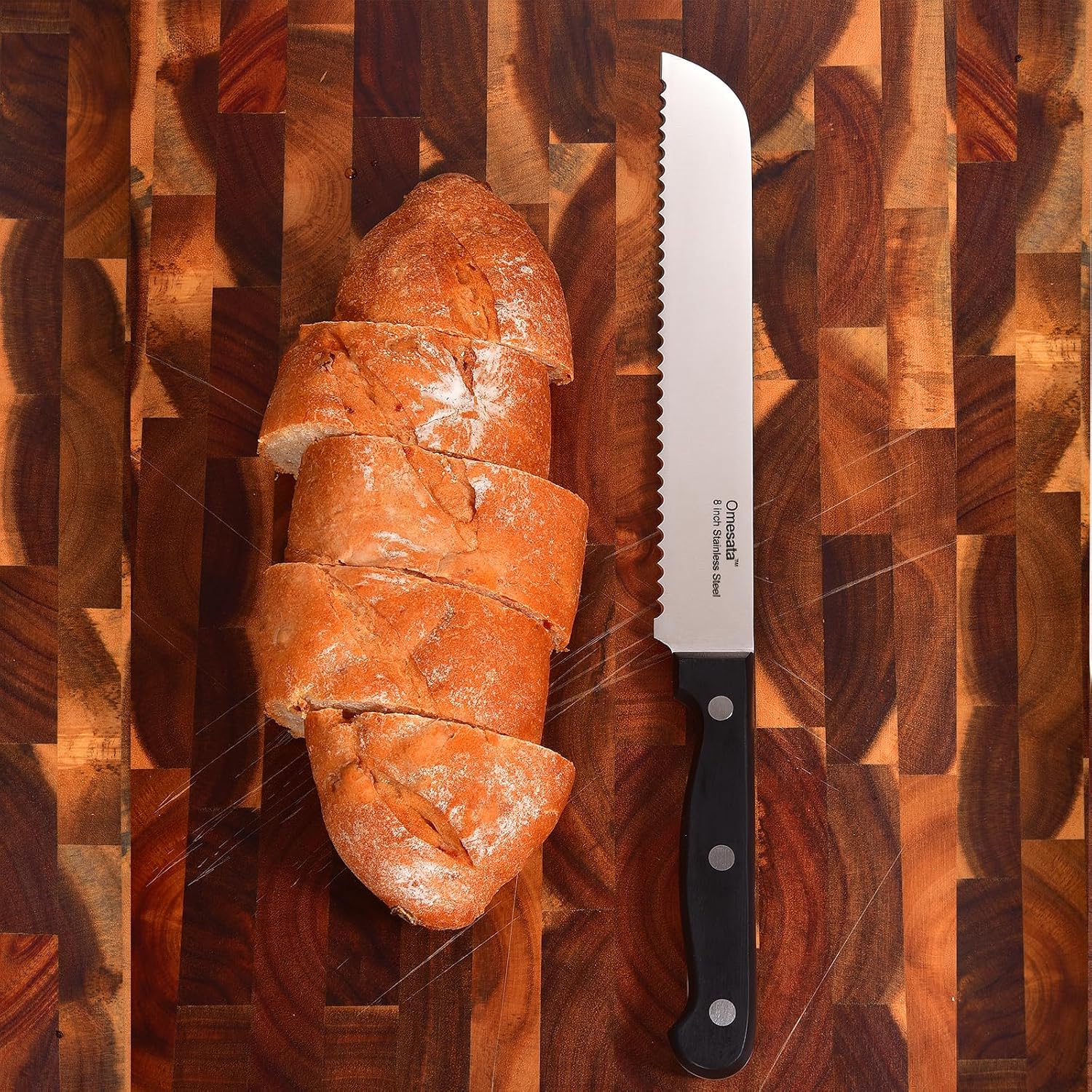 Omesata Bread Knife, Serrated 8 Inch Bread Knifes For Homemade Bread Sourdough, Blade Razor Sharp And Wavy Edge From Professional Stainless Steel