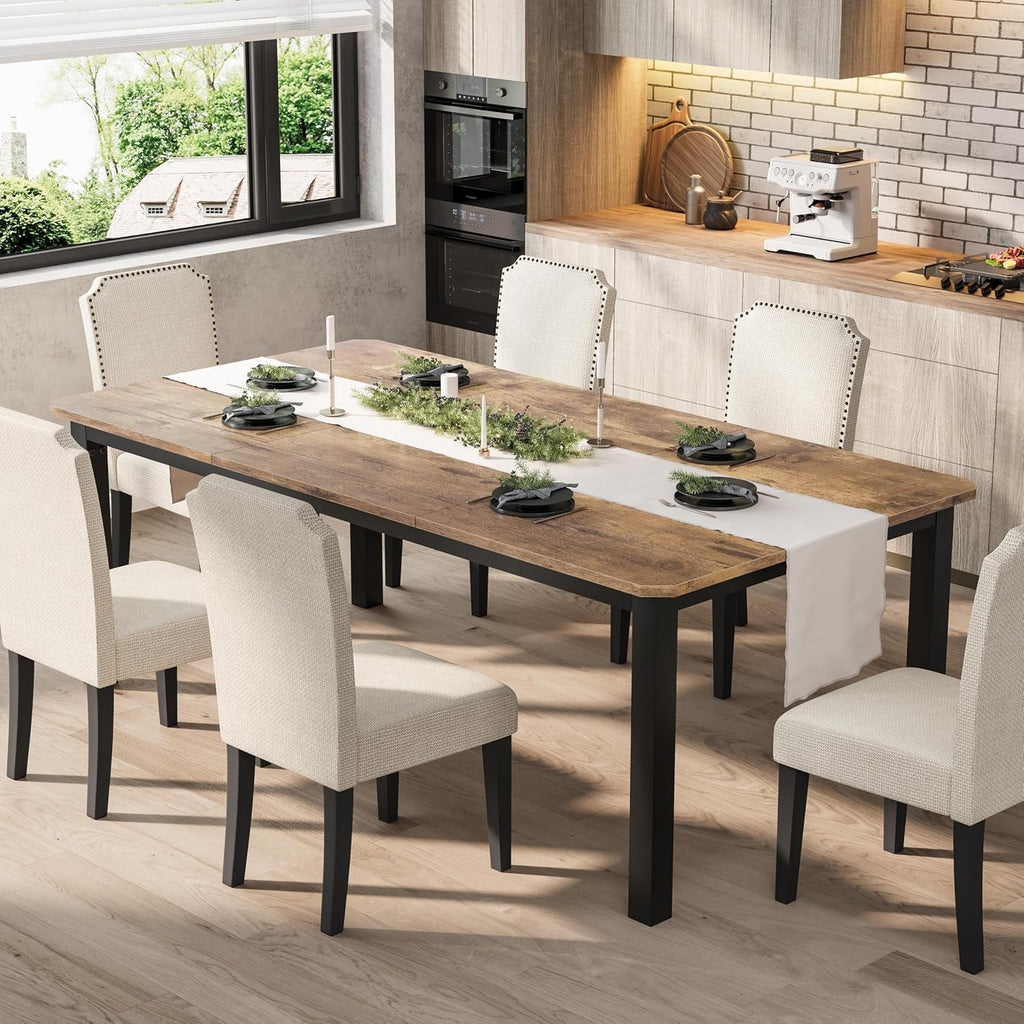 Garvee 78.7 Inch Industrial Dining Table For 8-10 People, Large Dinner Kitchen Tables With Sturdy Metal Frame, Multi-Use For Dining Room Living Room Indoor Restaurant Office Desk (Only Table)