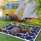 Genimo Outdoor Rug, Waterproof Plastic Rugs For Patio, 5'X8' Blue White | Outside Larger Modern Carpet Mat For Porch Decor, Deck, Balcony, Camping, Rv, Backyard, Picnic, Beach, Reversible, Foldable