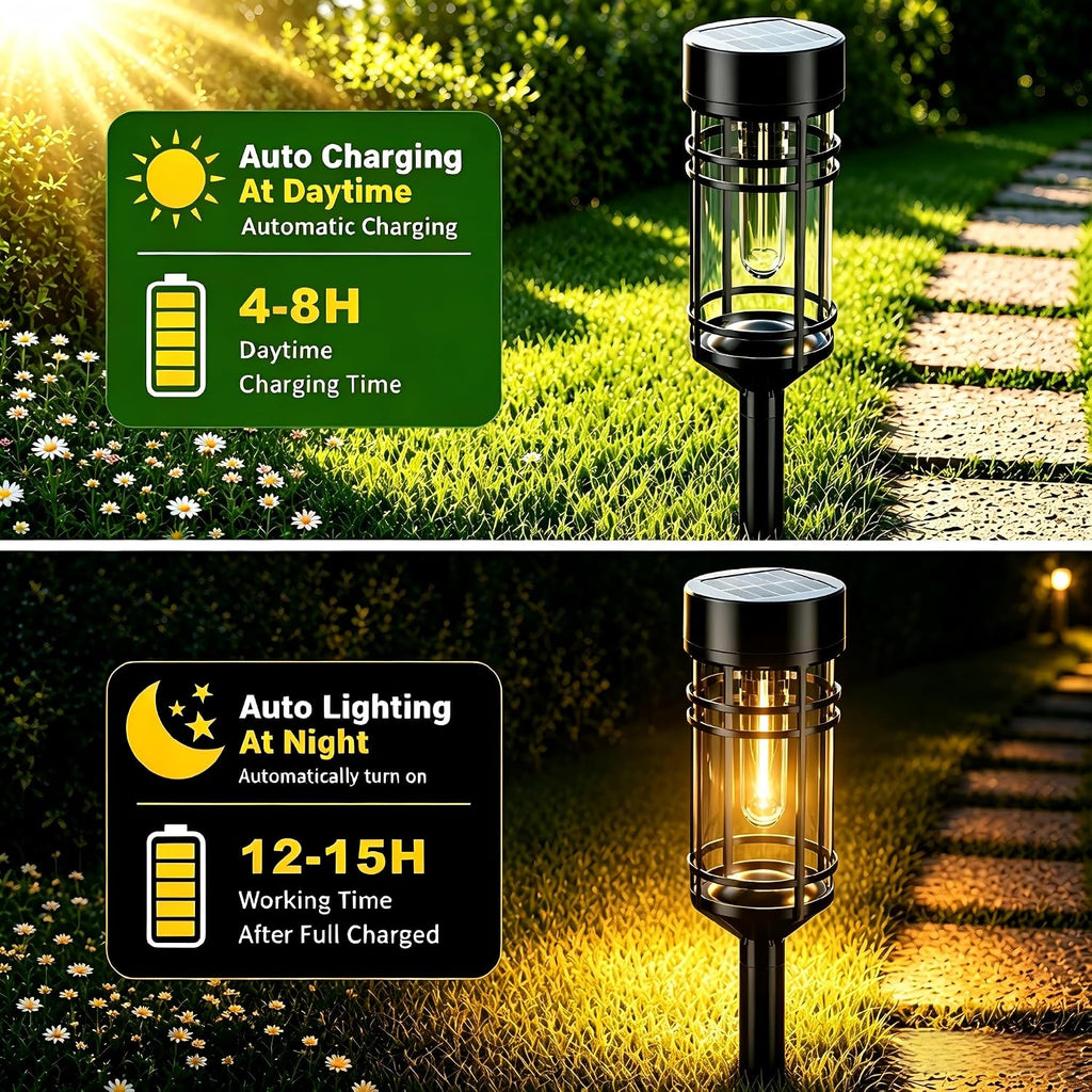 Amzarp 8 Pack Solar Garden Lights, Bright Led Solar Pathway Lights Outdoor Ip65 Waterproof Rugged Shatterproof Auto On/Off For Landscape Garden Yard Walkway Driveway Lawn Lighting (3000K Warm White)