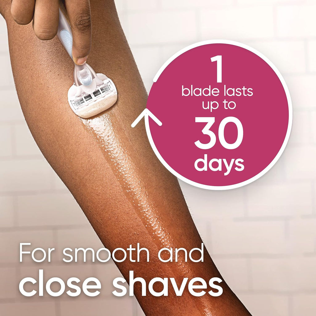 Gillette Venus ComfortGlide plus Olay Sugarberry Women’s Razor, Rose Gold Metal Handle + 4 Blade Refills, 5-Blade Razor Cartridges, Moisture Bars