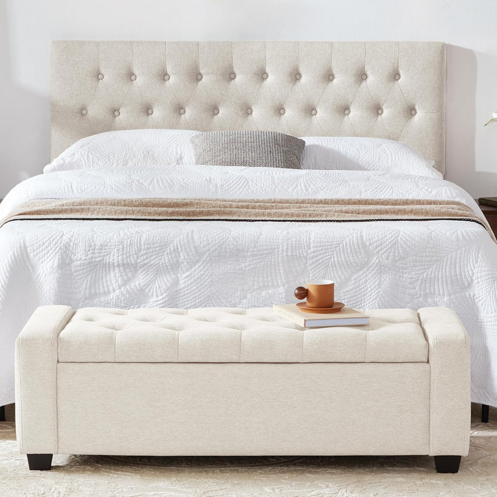 48" Ottoman With Storage, Storage Ottoman Bench With Safety Hinge, Upholstered Entryway Bench With Seating For Bedroom, Living Room, Holds Up To 330 Lb, Beige