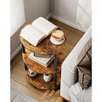 Round Small Side Table - 3 Tier Oval Accent Table for Small Spaces, Rustic Wood and Metal Couch End Table, Nightstand for Bedroom or End Table Living Room, Easy to Assemble, Rustic Brown