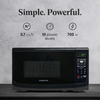 Farberware 0.7 Cu. Ft. Countertop Microwave Oven – 700 Watts Power, Auto Cook Settings, Defrost, Easy Clean and Child Safety Lock - Black