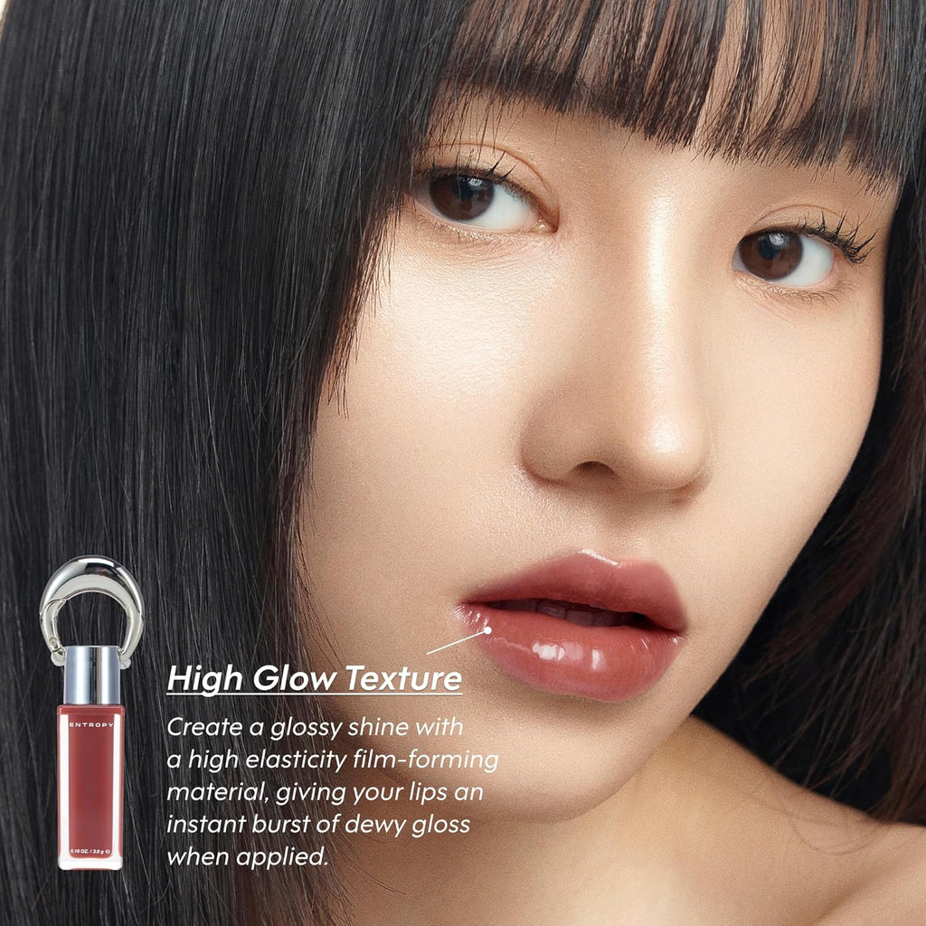 ENTROPY Makeup Glossy Lip Tint – Juicy Glow Line/Non-Sticky Hydrating Lip Gloss Tint, High Shine Finish, Buildable Sheer Color, Lip & Cheek Makeup - Amber Charm (Warm Brick Red) | glossy lip tint, Non-sticky lip tint, Juicy glow lip gloss