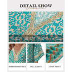 Bebonnie Womens 3/4 Sleeve Embroidered V Neck Boho Blouses Old Money Dressy Casual Tunic Tops