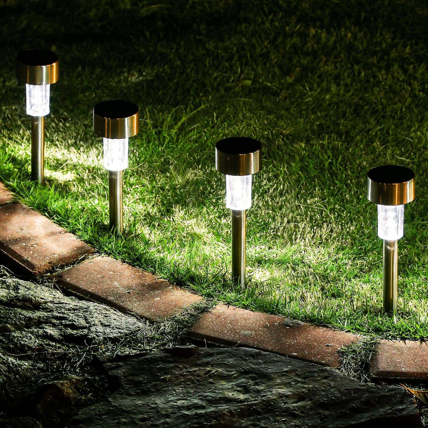 Gigalumi 16 Pack Solar Lights Outdoor Waterproof,Stainless Steel Led Solar Garden Lights For Patio, Lawn, Yard And Landscape(Cold White) | Solar Pathway Lights, Solar Garden Lights For Patio, Lawn, Yard And Landscape Led (Cold White)