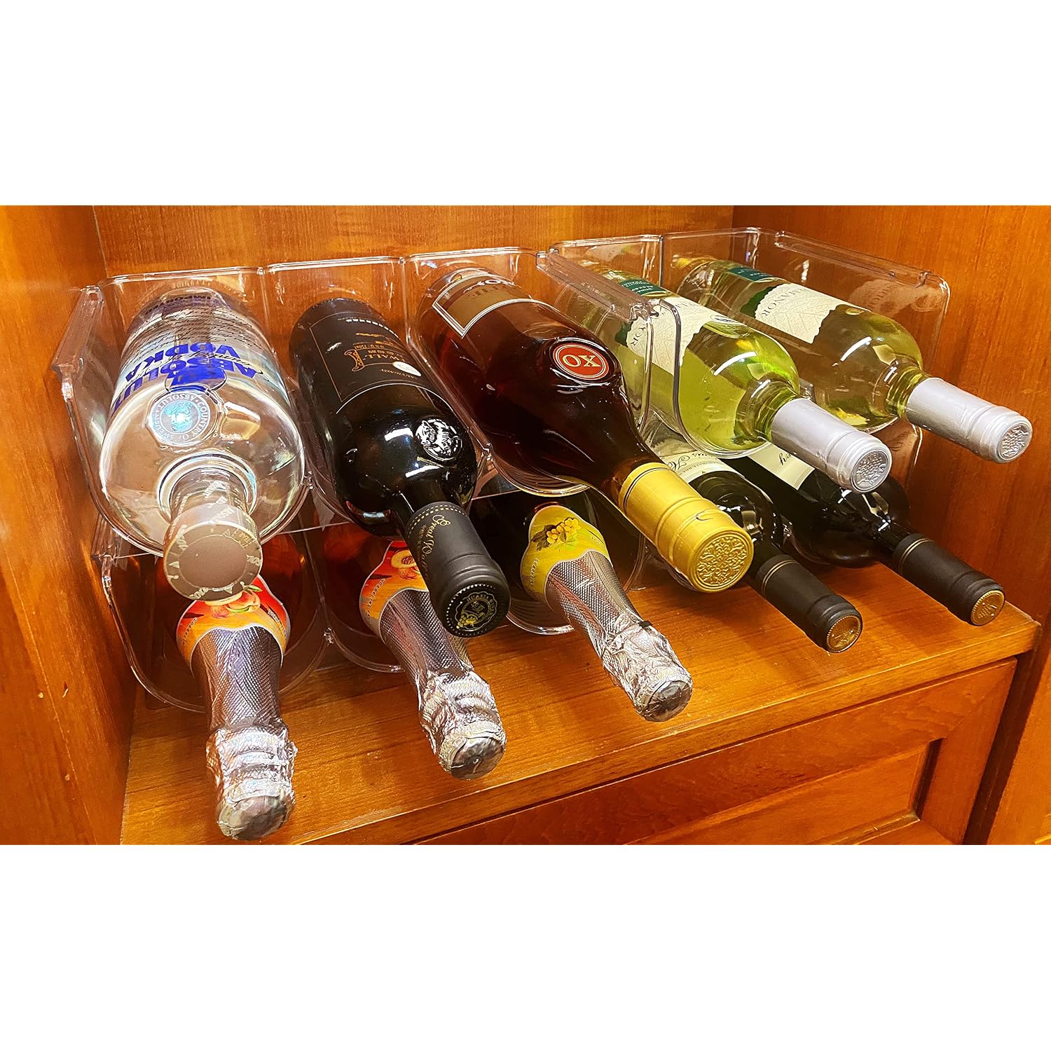 Set Of 4 Refrigerator Wine Rack, Cabinet Water Bottles Storage Organizer, Stackable Wine Rack For Kitchen Countertop Save Space, 1-Bottle 4 Packs