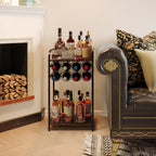 3-Tier Wine Rack Freestanding Floor Cabinet Corner Bar Cabinet Bar Cart,12 Individual Wine Storage Bottle Compartments Corner Bar Cabinet Holder,Wood + Black Frame Liquor Cabinet