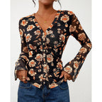 Button Down Shirts for Women 2026 Spring Boho Tops V Neck Long Sleeve Blouses Ruched Mesh Fitted Fashion Clothing