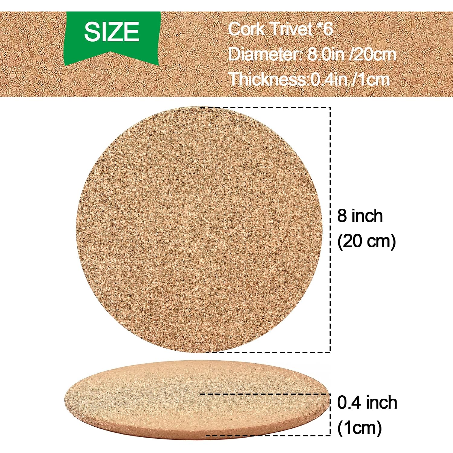 Cork Trivet, 4 Pack High Density Thick Cork Coasters Set For Hot Dishes, 8 Inch Heat Resistant Multifunctional Corks Trivets For Hot Dishes, Hot Pads For Kitchen, Table, Countertops