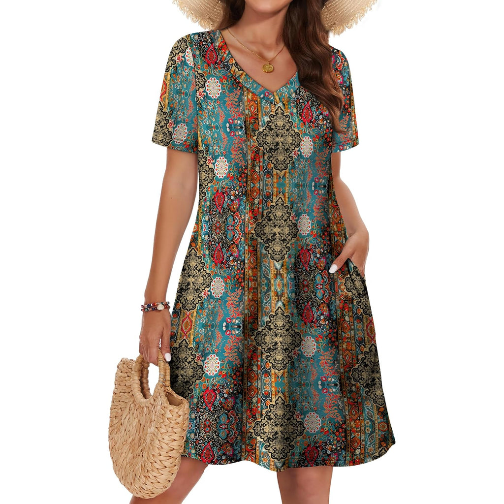 Wiholl Boho Summer Dresses For Women Casual Loose T Shirt Dress With Pockets Beach Vacation Outfits S-4Xl