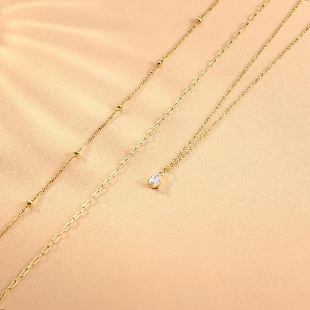 Kakonia Layered Gold Necklace for Women 14K Gold Plated Pendant Necklace Set Gold Necklace Satck Dainty Gold Chain Trendy Jewelry for Women