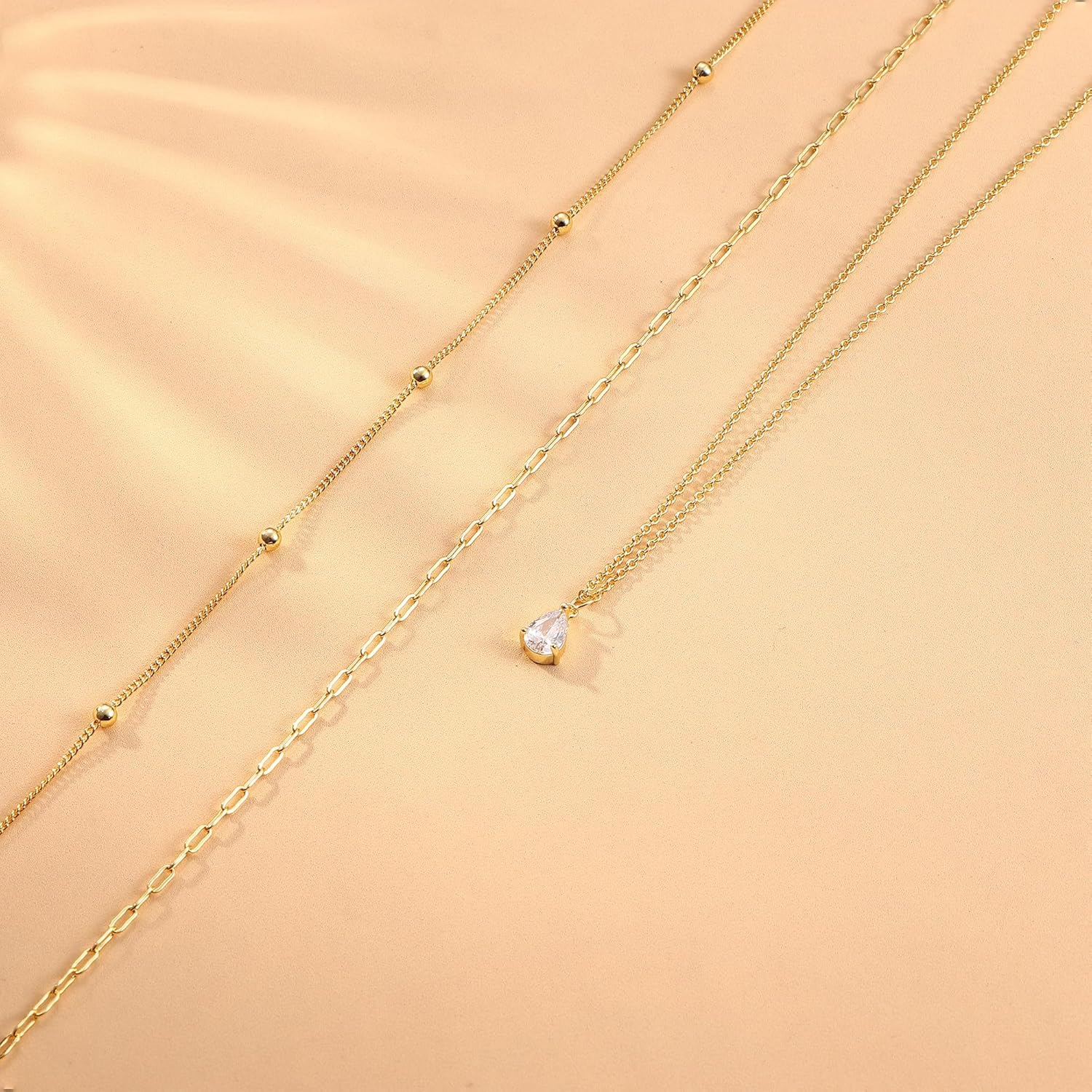 Kakonia Layered Gold Necklace for Women 14K Gold Plated Pendant Necklace Set Gold Necklace Satck Dainty Gold Chain Trendy Jewelry for Women