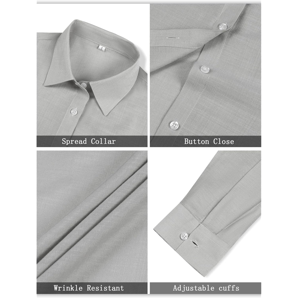 Women’s Linen Button Down Work Shirts Long Sleeve Solid Blouses