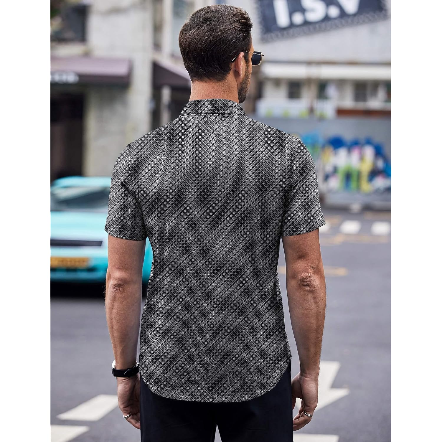 Coofandy Mens Short Sleeve Button Down Shirts Wrinkle Free Dress Shirts Casual Polka Dot Print Shirt With Pocket