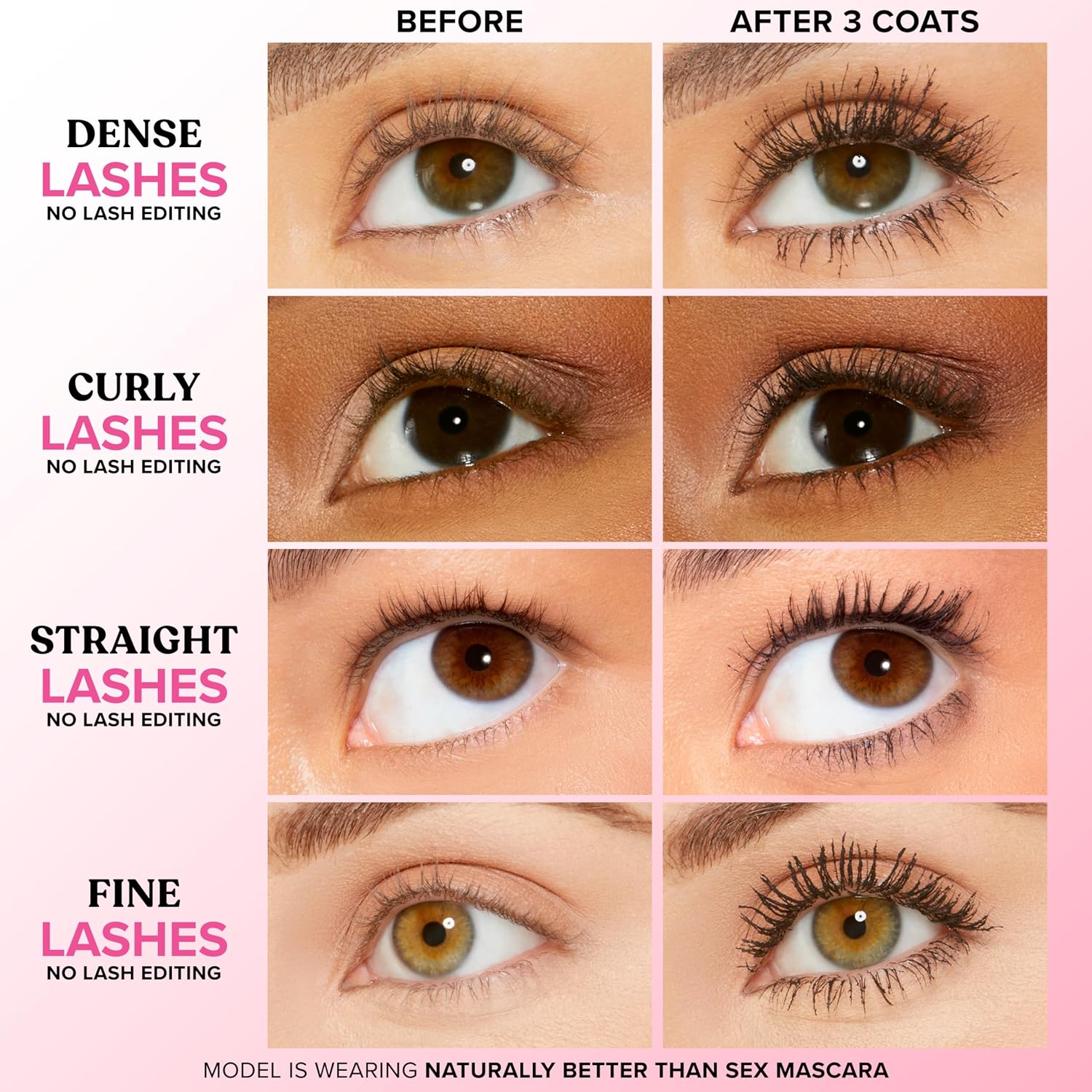 Too Faced Naturally Better Than Sex Mascara | Volumizing, Nourishing, Curling + Safe For Sensitive Eyes