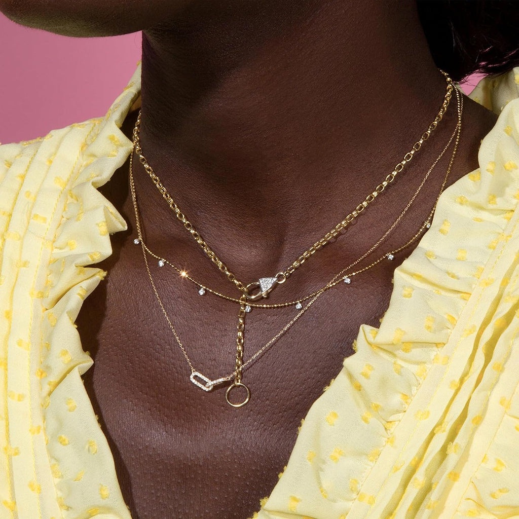Freekiss Gold Pendant Necklace for Women, Dainty Diamond Necklaces for Women Simple 14K Gold Plated Paperclip Choker Necklaces Cute Minimalist Open Oval Necklaces Gold Jewelry for Women Gifts