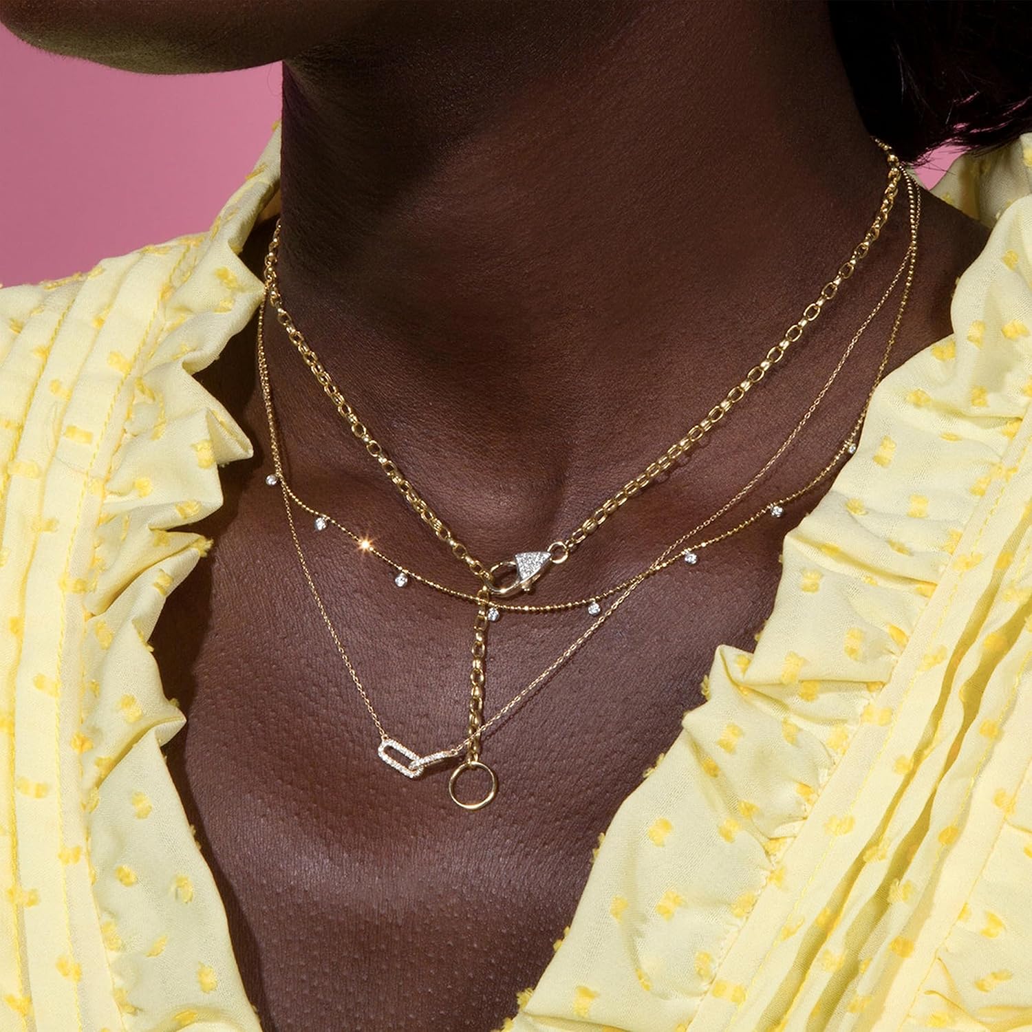 Freekiss Gold Pendant Necklace for Women, Dainty Diamond Necklaces for Women Simple 14K Gold Plated Paperclip Choker Necklaces Cute Minimalist Open Oval Necklaces Gold Jewelry for Women Gifts