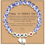Sereney Mothers Day Gifts for Grandma/New Mom, Nana/New Mama/Mimi/Gigi Bracelets for Women as First Mothers Day Gifts for Mama Grandmother, Bule and White Porcelain Stretch Bead Bracelet for Nana Gigi Mimi