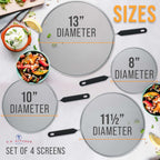 U.S. Kitchen Supply 4-Piece Stainless Steel Splatter Guard Set (13", 11.5", 10",8”) Fine Mesh Cover, Grease & Oil, Splatter Screen For Frying Pan, Cooking Pots, With Comfort Grip Handles