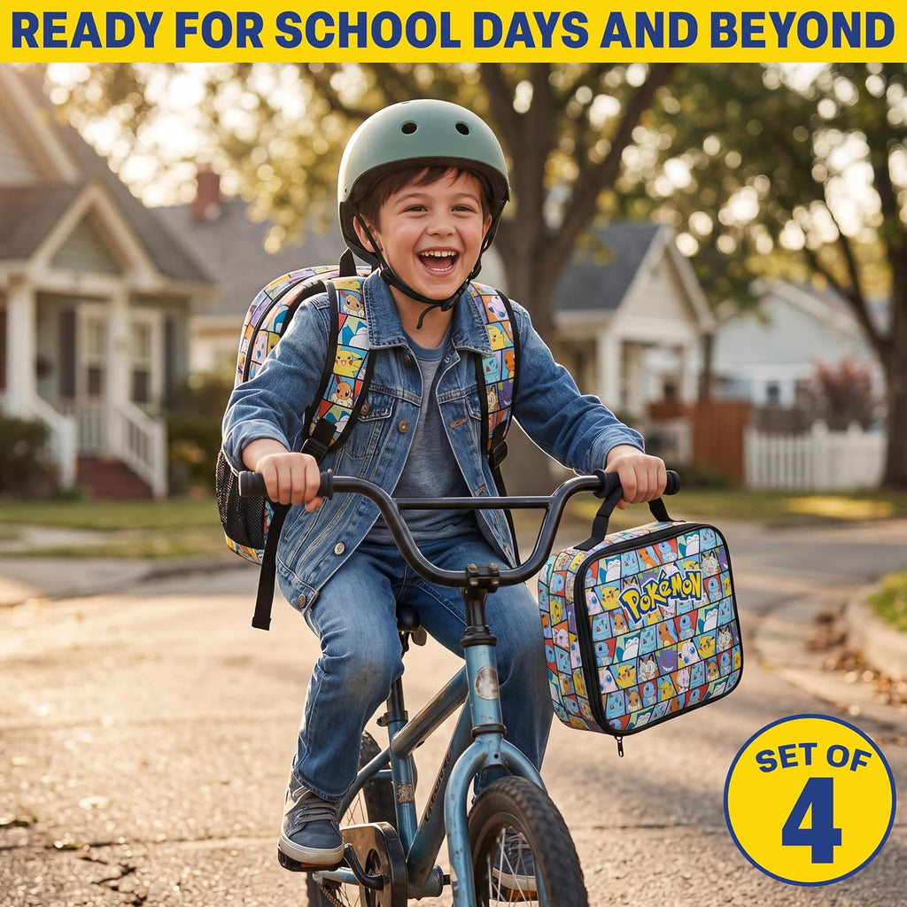 Get Trend Pokemon Boys Backpack 4 Piece Set | 18 In Bookbag With Insulated Lunch Bag, Zipped Pencil Case & Bpa-Free Water Bottle, Adjustable Padded Straps, Gifts For Boys