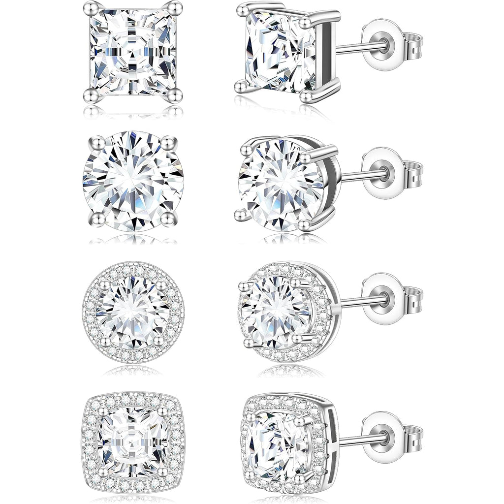 Zankulas Cubic Zirconia Stud Earrings for Women Mens Earrings Hypoallergenic Square CZ Studs Set